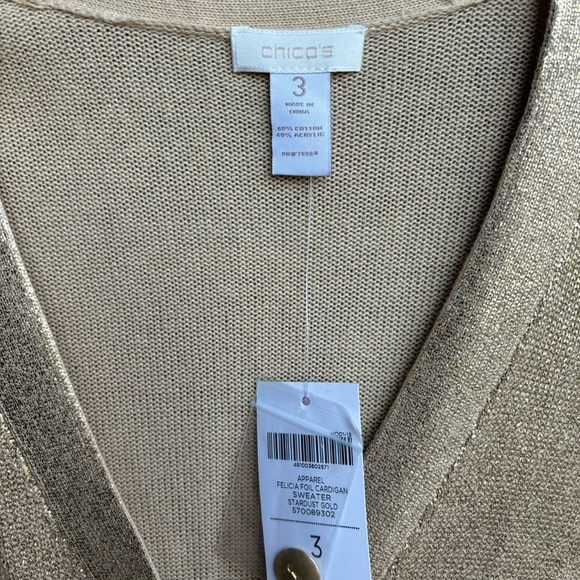 Chico’s Felicia foil cardigan sweater stardust gold size 3 - Picture 2 of 3